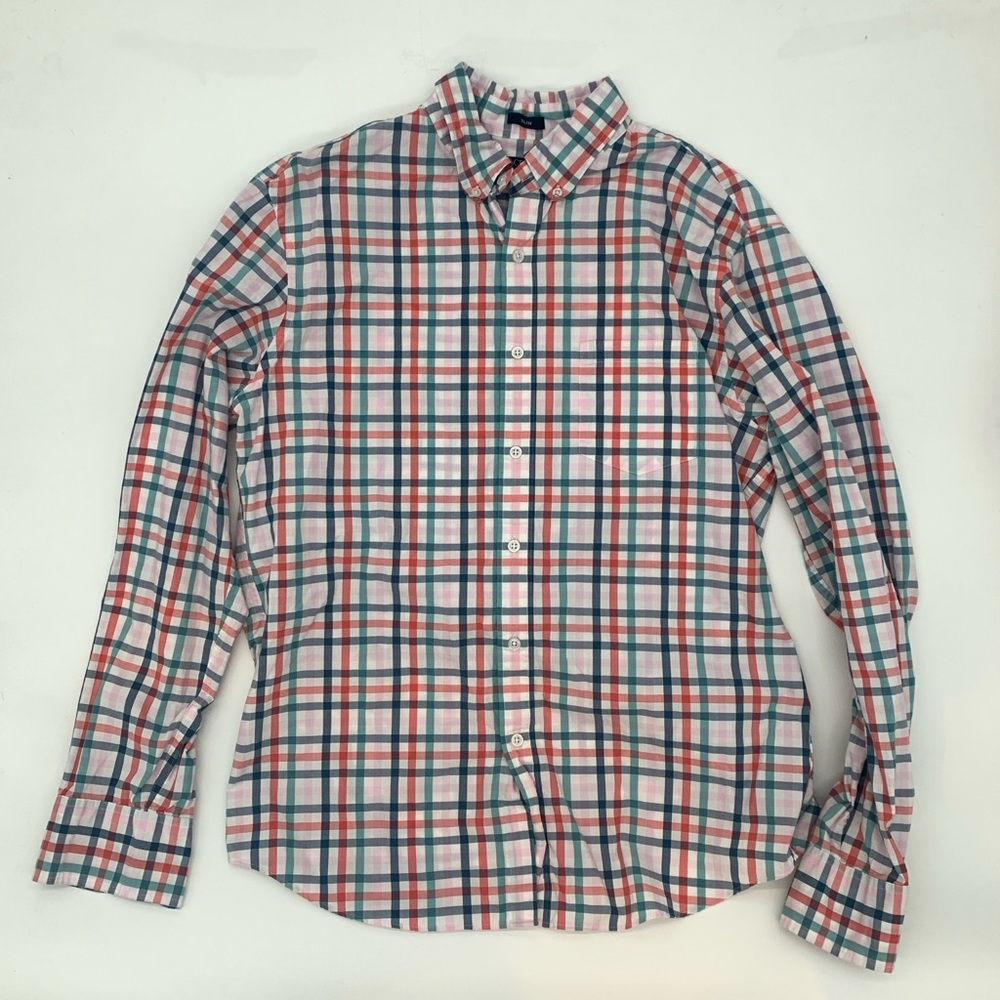 J Crew Factory Multicolored Plaid Long-Sleeve Button Down Size Large